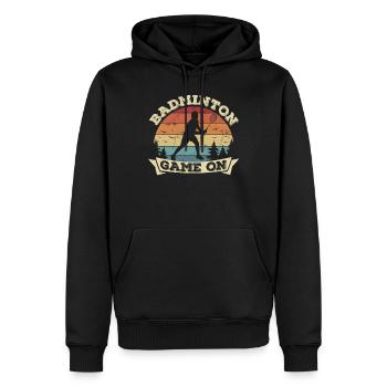 Vintage Badminton Game On Silhouette - Men’s Premium Organic Hoodie - black - Front - Nico (187cm)