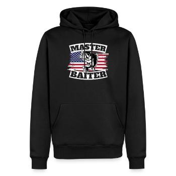 Master Baiter Drôle Pêche Drapeau Américain - Sweat à capuche Premium bio Homme - noir - Devant - Nico (187cm)