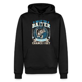 Meisterköder: Ich Bei jeder Gelegenheit, Die Ich Beim Angeln - Männer Premium Bio Hoodie - Schwarz - Vorne - Nico (187cm)