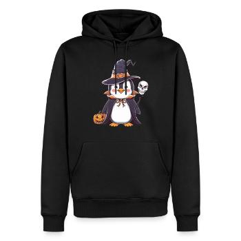 Pingouin Halloween Sorcier avec citrouille et - Sweat à capuche Premium bio Homme - noir - Devant - Nico (187cm)
