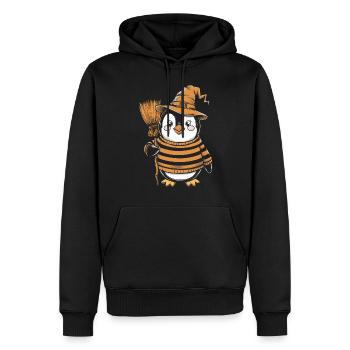 Süßer Pinguin Halloween Hexe mit Besen - Männer Premium Bio Hoodie - Schwarz - Vorne - Nico (187cm)