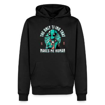 The only thing that makes me human - coffee - Men’s Premium Organic Hoodie - black - Front - Nico (187cm)