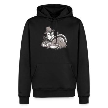 Pingouin Thanksgiving Chapeau de pèlerin Citrouille Dinde - Sweat à capuche Premium bio Homme - noir - Devant - Nico (187cm)