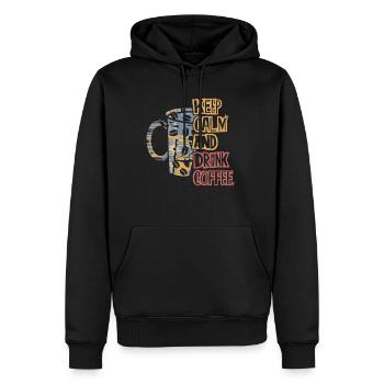 Keep Calm und trink Kaffee – für Kaffeeliebhaber - Männer Premium Bio Hoodie - Schwarz - Vorne - Nico (187cm)