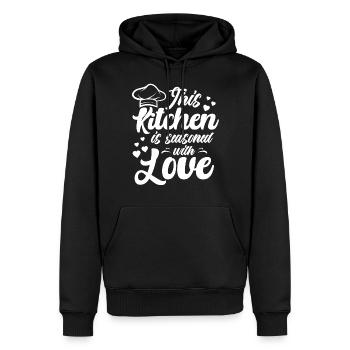 Cette cuisine est assaisonnée de cuisine d’amour - Sweat à capuche Premium bio Homme - noir - Devant - Nico (187cm)