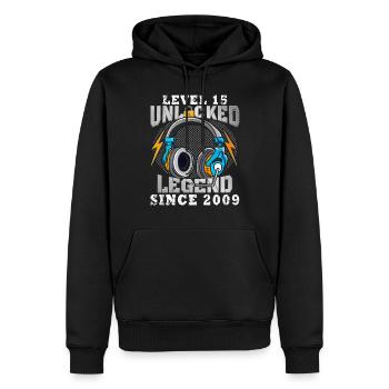 Birthday Gamer Level 15 Unlocked 15 Birthday - Men’s Premium Organic Hoodie - black - Front - Nico (187cm)