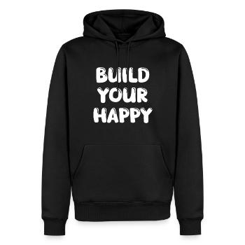 Build Your Happy - Männer Premium Bio Hoodie - Schwarz - Vorne - Nico (187cm)
