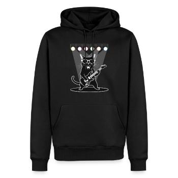 Chat avec des lunettes de soleil jouant de la guitare sur scène - Sweat à capuche Premium bio Homme - noir - Devant - Nico (187cm)