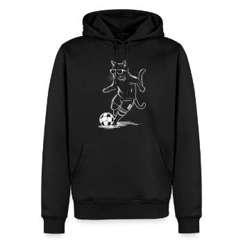 Chat avec des lunettes de soleil jouant au football - Sweat à capuche Premium bio Homme - noir - Devant - Nico (187cm)