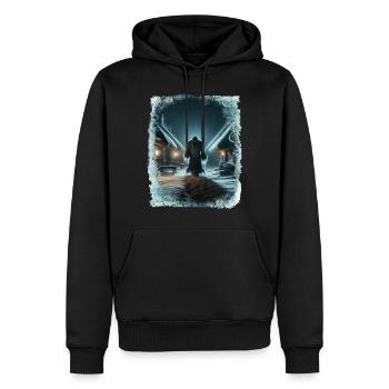 Väterchen Frost spaziert durch das eisige Dorf - Männer Premium Bio Hoodie - Schwarz - Vorne - Nico (187cm)