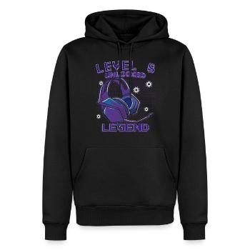 8e anniversaire - 8 ans Niveau 8 débloqué - Sweat à capuche Premium bio Homme - noir - Devant - Nico (187cm)