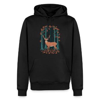Majestätischer Hirsch im Herbst Cottagecore Wald - Männer Premium Bio Hoodie - Schwarz - Vorne - Nico (187cm)