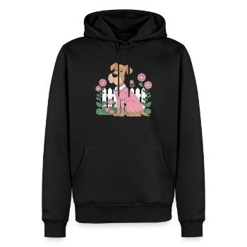 Cottagecore Hund im Blumengarten - Männer Premium Bio Hoodie - Schwarz - Vorne - Nico (187cm)