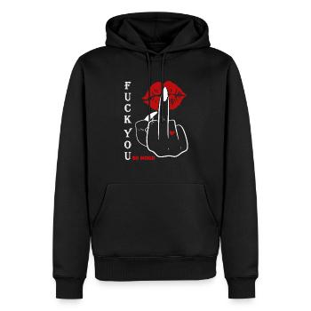 Bold Statement, Fuck You So Much, Edgy & Provocant - Men’s Premium Organic Hoodie - black - Front - Nico (187cm)