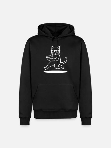 Cat with sunglasses playing football - Men’s Premium Organic Hoodie - black