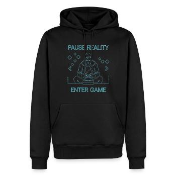 Pause Reality - Entrez dans le jeu - Sweat à capuche Premium bio Homme - noir - Devant - Nico (187cm)