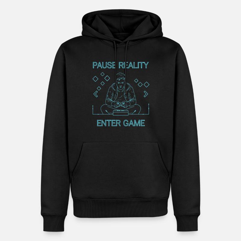 Pause Reality - Enter Game - Männer Premium Bio Hoodie - Schwarz