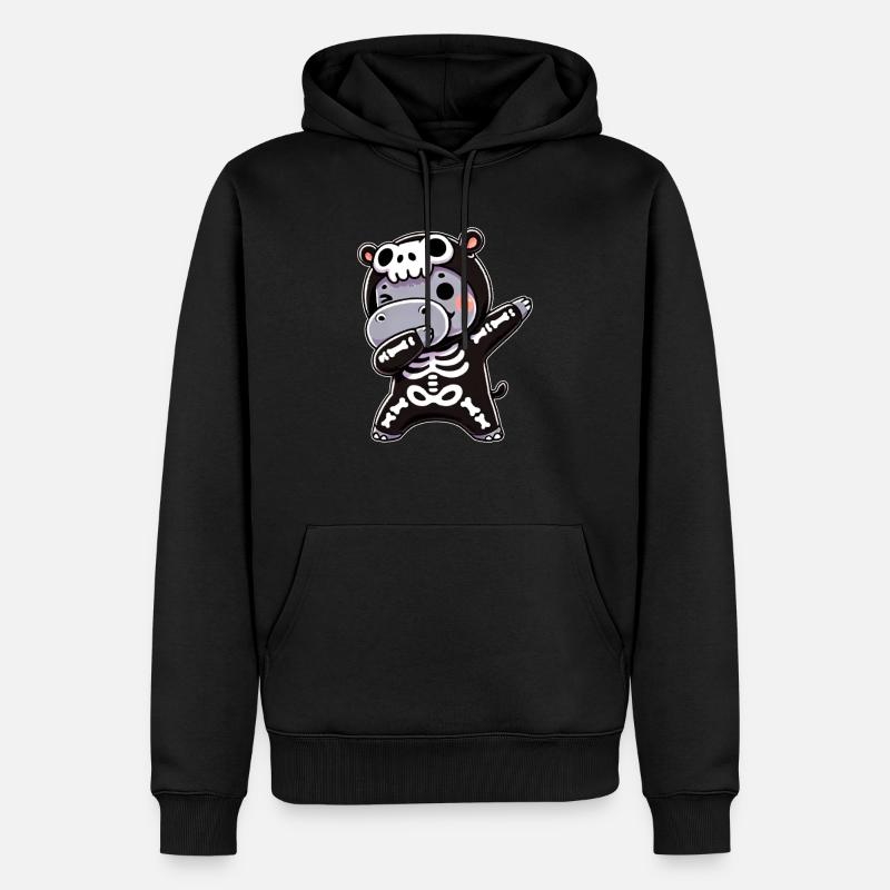 Halloween squelette mignon hippopotame hommes - Sweat à capuche Premium bio Homme - noir
