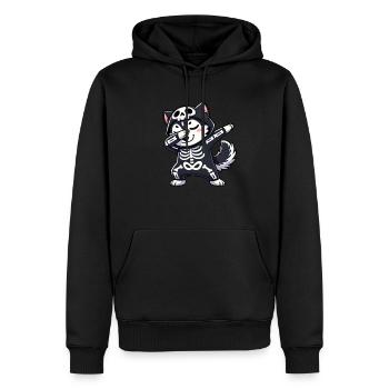 Husky Halloween Skelett Niedlicher Husky Kinder - Männer Premium Bio Hoodie - Schwarz - Vorne - Nico (187cm)