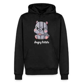 Moo Deng Drôle Hippopotame Patate en colère - Sweat à capuche Premium bio Homme - noir - Devant - Nico (187cm)