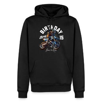 15e anniversaire de motocross - Sweat à capuche Premium bio Homme - noir - Devant - Nico (187cm)
