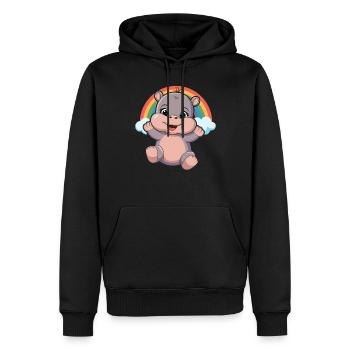 Hippopotame heureux sous les nuages de l’arc-en-ciel - Sweat à capuche Premium bio Homme - noir - Devant - Nico (187cm)