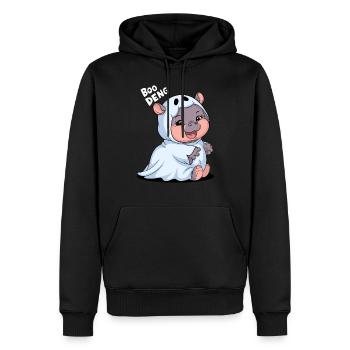 Cute Boo Deng Hippo in Ghost Costume - Men’s Premium Organic Hoodie - black - Front - Nico (187cm)