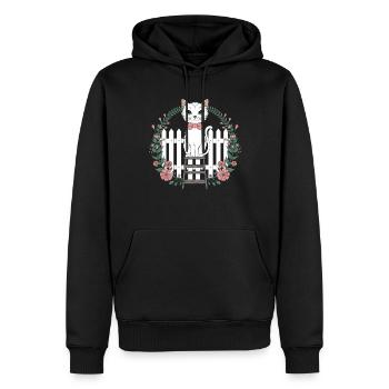 Cottagecore Katze mit Blumen und Zaun - Männer Premium Bio Hoodie - Schwarz - Vorne - Nico (187cm)