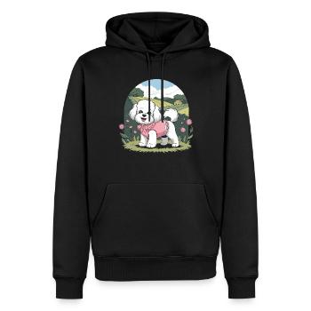 Cottagecore Hund in Blumengarten - Männer Premium Bio Hoodie - Schwarz - Vorne - Nico (187cm)
