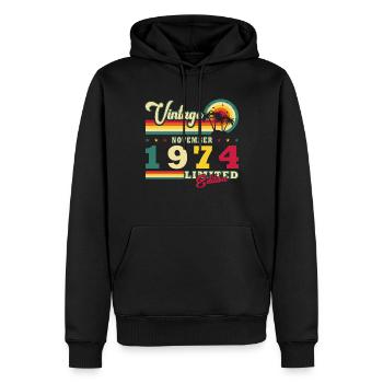Vintage November 1974 Retro Gift November - Men’s Premium Organic Hoodie - black - Front - Nico (187cm)