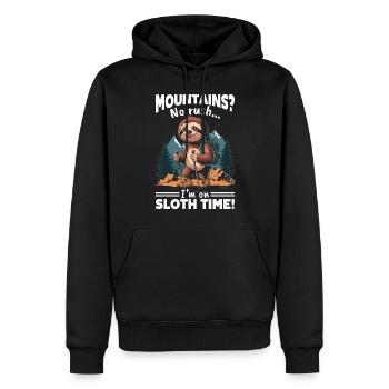 Sloth Hiking Mountains Mountains? No rush - Männer Premium Bio Hoodie - Schwarz - Vorne - Nico (187cm)