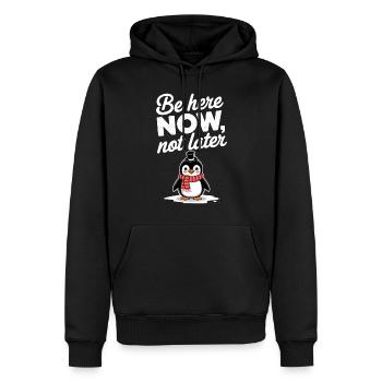 Sois ici maintenant, pas pingouin plus tard - Sweat à capuche Premium bio Homme - noir - Devant - Nico (187cm)