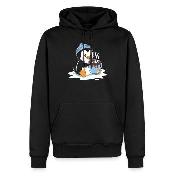 Pingouin câlin au chocolat chaud - Sweat à capuche Premium bio Homme - noir - Devant - Nico (187cm)