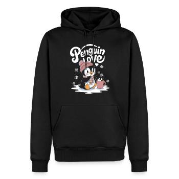 Amour pingouin au chocolat chaud - Sweat à capuche Premium bio Homme - noir - Devant - Nico (187cm)