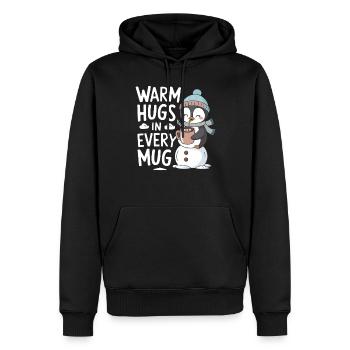 Warm Hugs In Each Cup With Penguin And - Men’s Premium Organic Hoodie - black - Front - Nico (187cm)