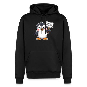 Passiver Aggressiver Pinguin Mit Schild - Männer Premium Bio Hoodie - Schwarz - Vorne - Nico (187cm)