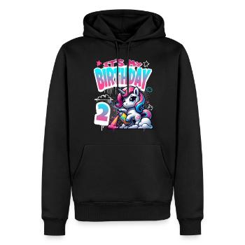 2ème anniversaire Licorne Graffiti Girl - Sweat à capuche Premium bio Homme - noir - Devant - Nico (187cm)
