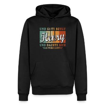 Henry Name Design - Männer Premium Bio Hoodie - Schwarz - Vorne - Nico (187cm)