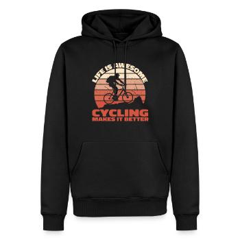 Life Is Awesome – Cycling Makes It Better - Männer Premium Bio Hoodie - Schwarz - Vorne - Nico (187cm)