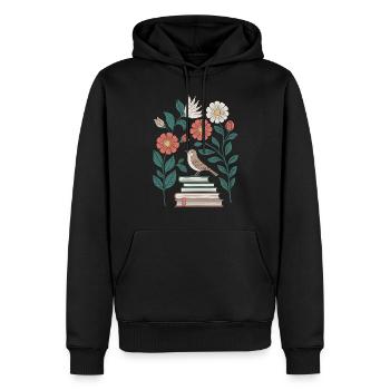 Cottagecore : Oiseaux et fleurs sur les livres - Sweat à capuche Premium bio Homme - noir - Devant - Nico (187cm)