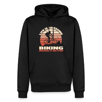 Life is Awesome – Biking Makes It Better - Männer Premium Bio Hoodie - Schwarz - Vorne - Nico (187cm)