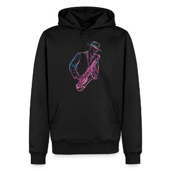 Musicien de jazz avec saxophone dans le style vintage - Sweat à capuche Premium bio Homme - noir - Devant - Nico (187cm)