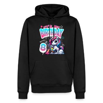 8ème anniversaire licorne graffiti fille - Sweat à capuche Premium bio Homme - noir - Devant - Nico (187cm)