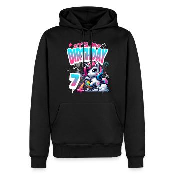 7ème anniversaire Licorne Graffiti Girl - Sweat à capuche Premium bio Homme - noir - Devant - Nico (187cm)