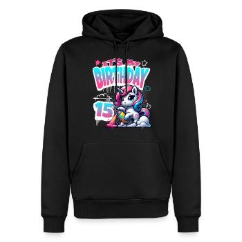 15ème anniversaire licorne graffiti fille - Sweat à capuche Premium bio Homme - noir - Devant - Nico (187cm)