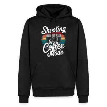 Photographe en mode café, prise de vue - Sweat à capuche Premium bio Homme - noir - Devant - Nico (187cm)