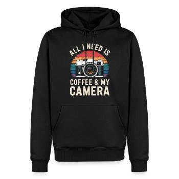 All I need is coffee & my camera - Men’s Premium Organic Hoodie - black - Front - Nico (187cm)