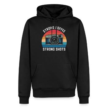 Photographe Café fort Prises de vue fortes Appareil photo - Sweat à capuche Premium bio Homme - noir - Devant - Nico (187cm)