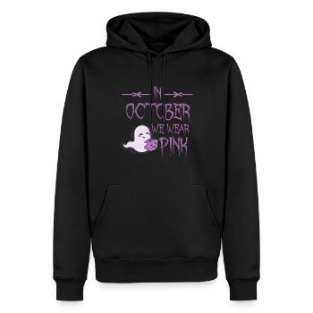 Cute Ghost with Pumpkin In October We Wear Pink - Men’s Premium Organic Hoodie - black - Front - Nico (187cm)