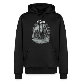 Dunkles Cottagecore Haus im Wald mit Kaninchen - Männer Premium Bio Hoodie - Schwarz - Vorne - Nico (187cm)